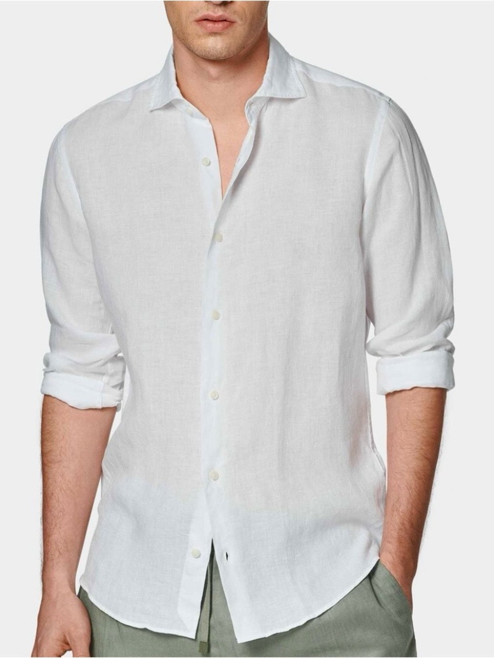 Gutteridge Dal 1878 Men's Classic White Linen Button-Up Shirt